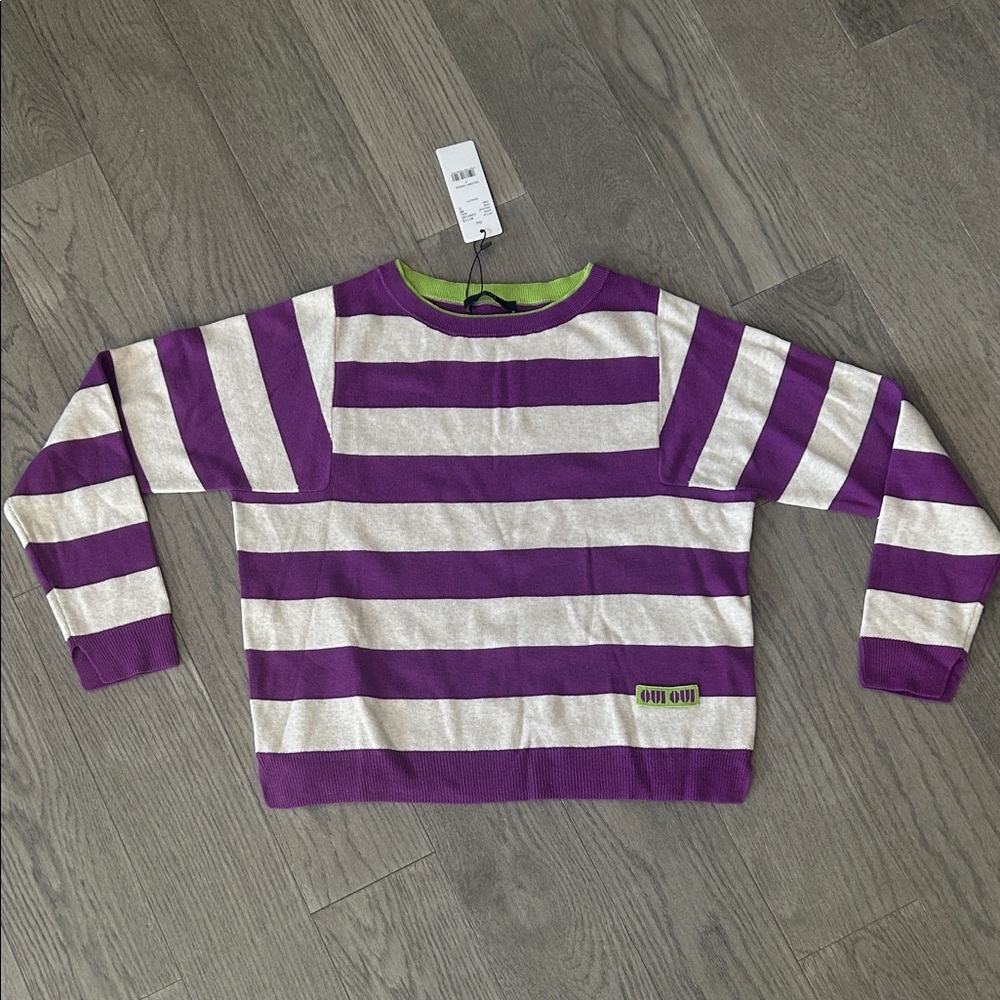 Oui Purple and Cream Striped Women's Top